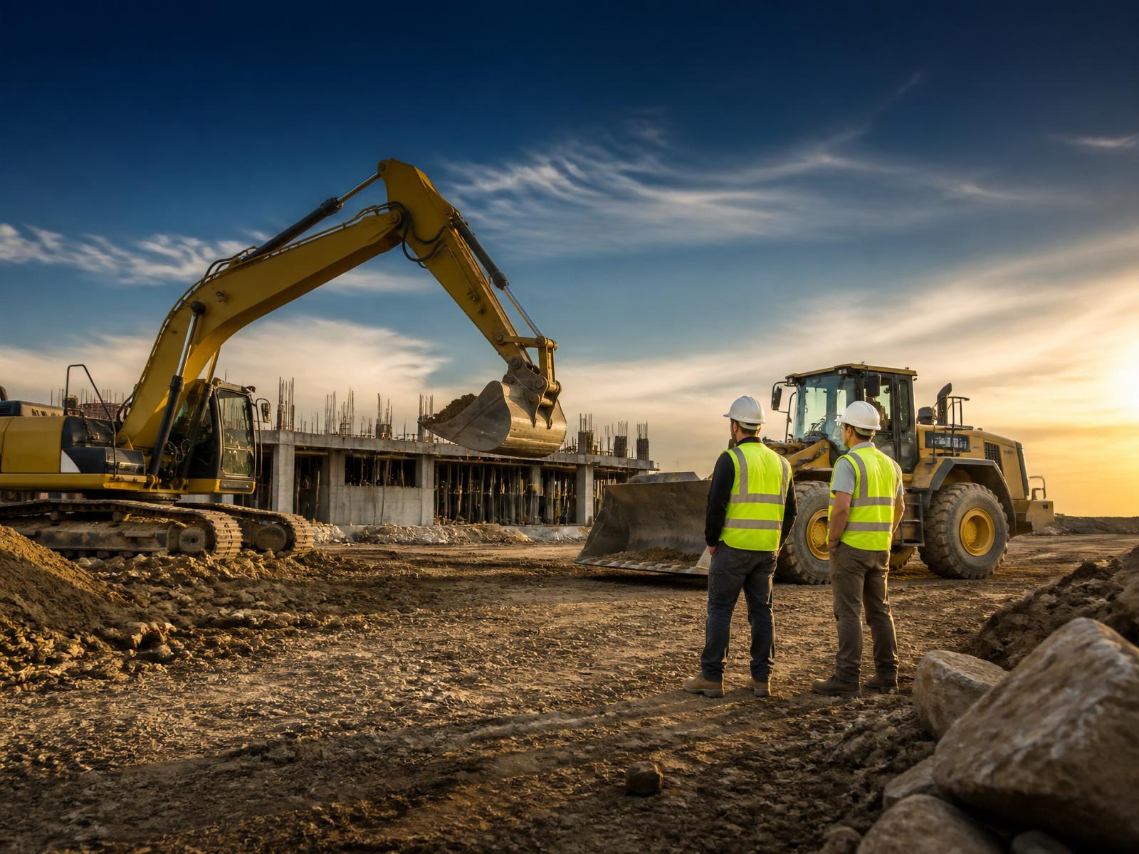 Machinery and equipped professionals on a construction site