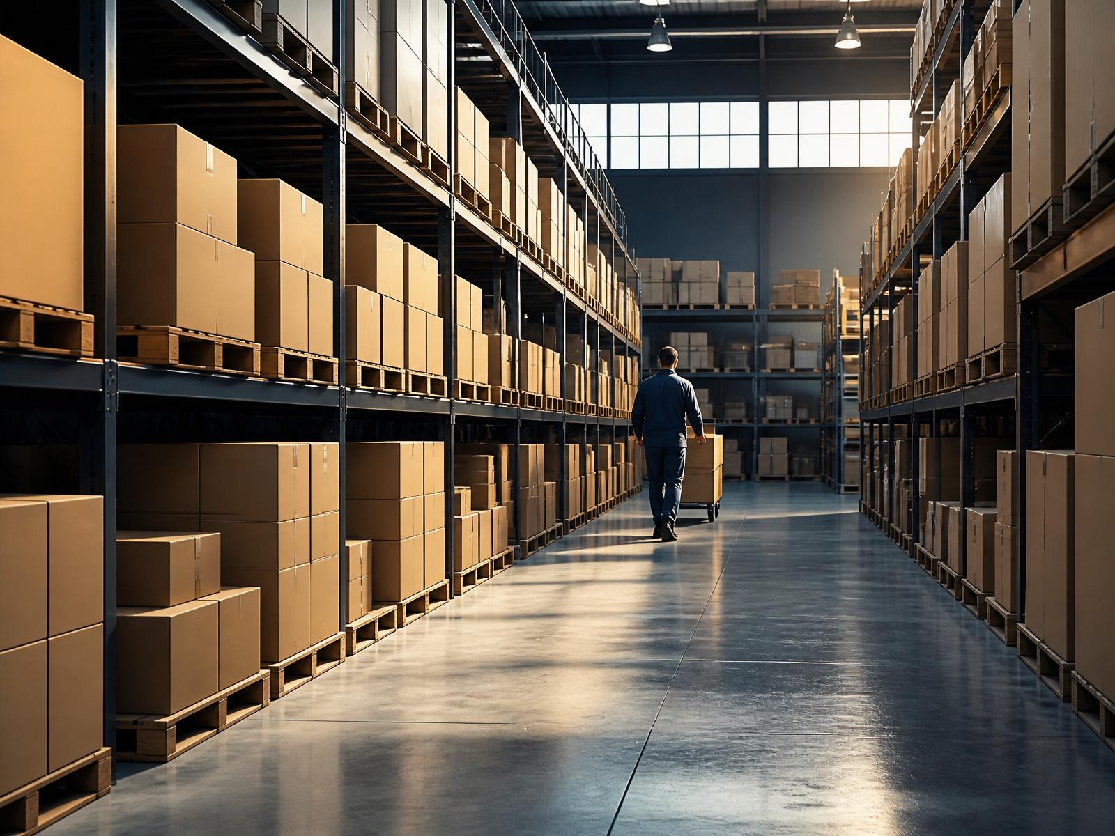 Organised warehouse with consumer goods and neutral packaging